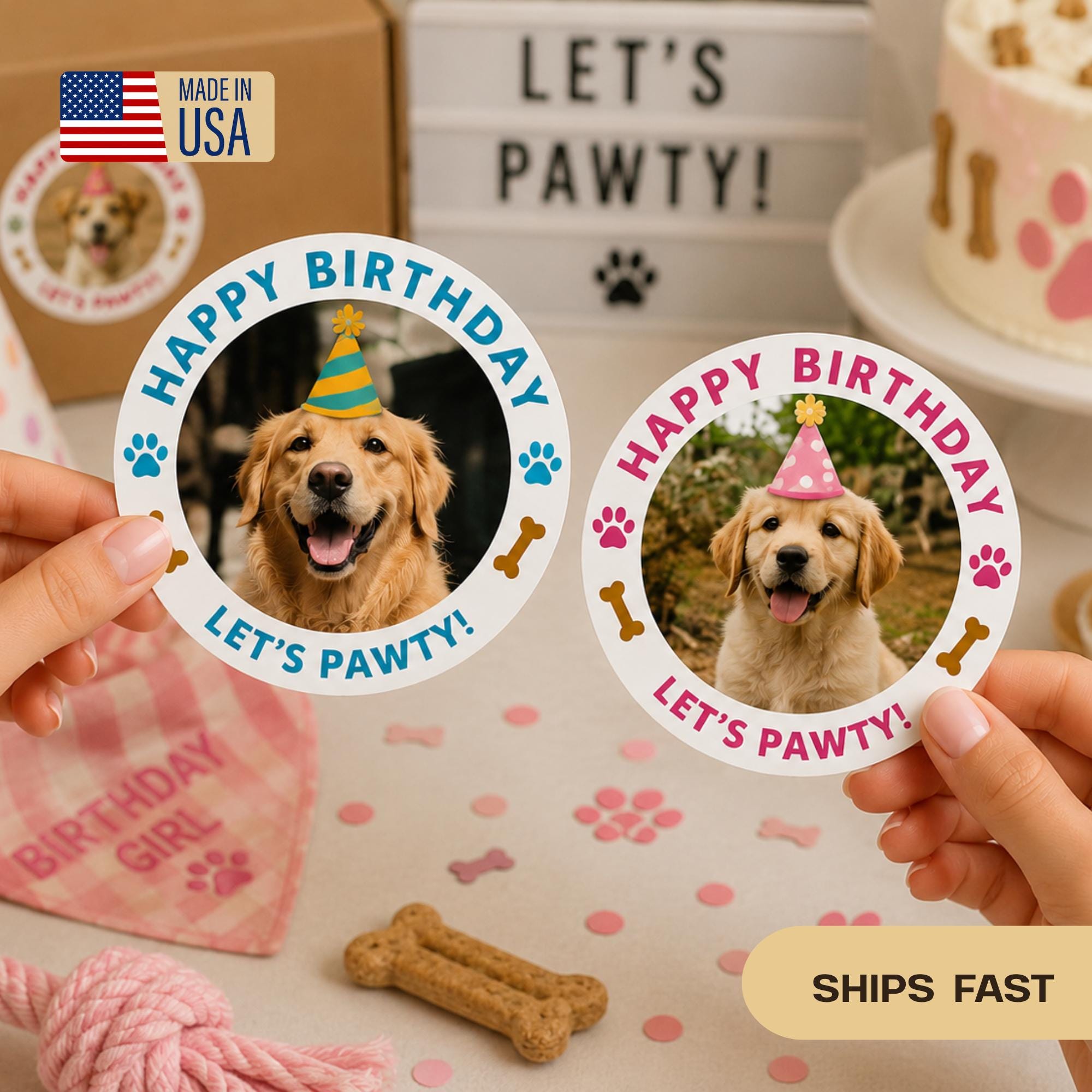 Custom Dog Birthday Sticker, Personalized Pet Party Sticker, Happy Birthday Dog Label, Let’s Pawty Sticker, Dog Party Favor, Dog Mom,