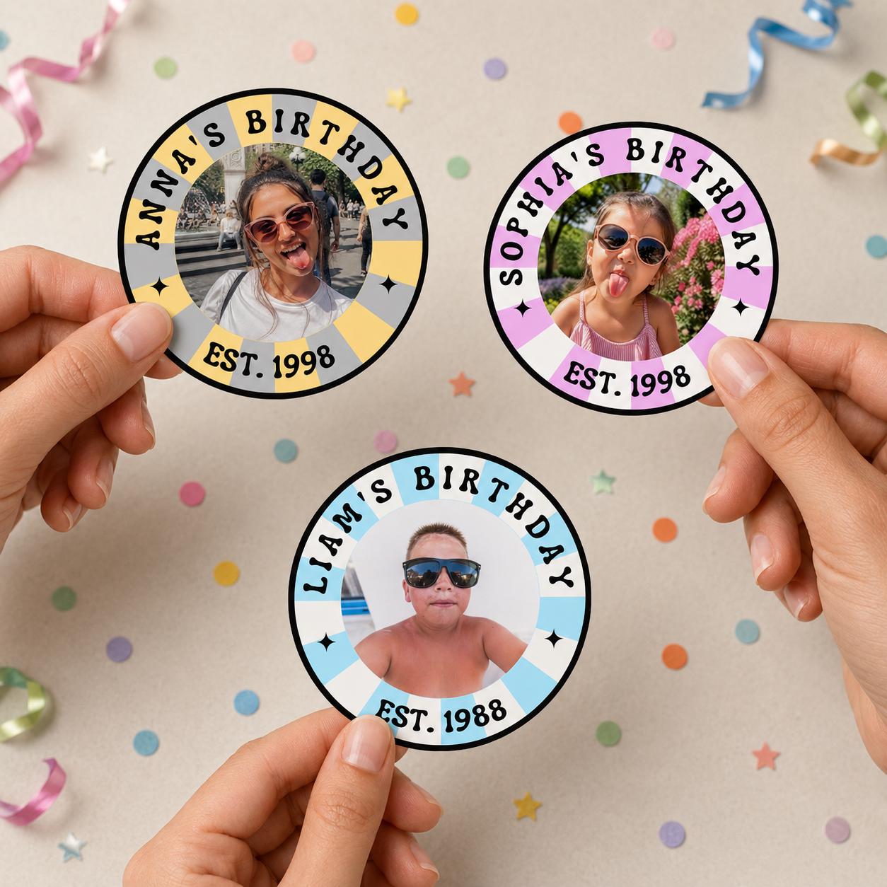 Waterproof Personalized Birthday Stickers, Custom Photo Stickers, Birthday Cup Stickers, Custom Cup Stickers, Party Favor Labels
