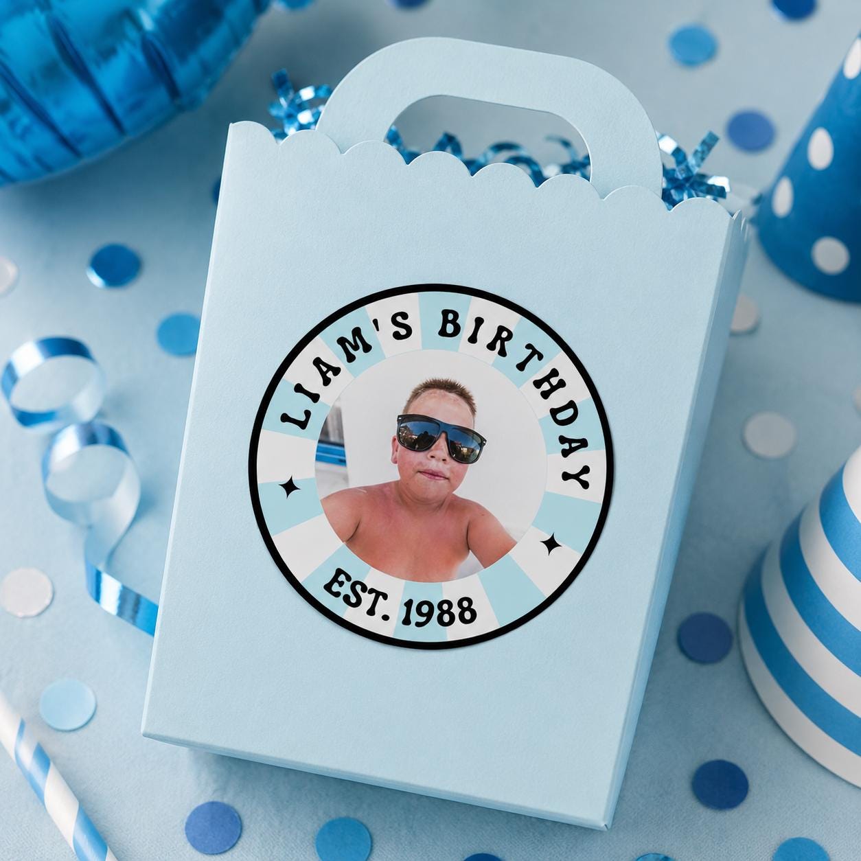 Waterproof Personalized Birthday Stickers, Custom Photo Stickers, Birthday Cup Stickers, Custom Cup Stickers, Party Favor Labels