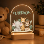Personalized Safari Night Light, Custom Name Acrylic Lamp, Jungle Nursery Decor, Baby Shower Gift, Kids Room LED Light