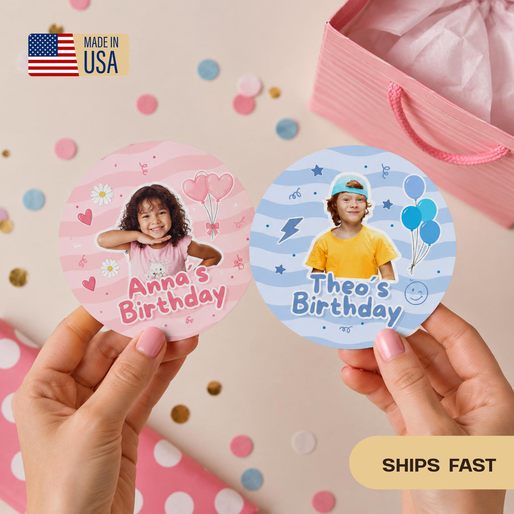 Personalized Kids Birthday Stickers, Custom Photo Birthday Stickers, Waterproof Stickers, Personalized Party Favors, Personalized Stickers
