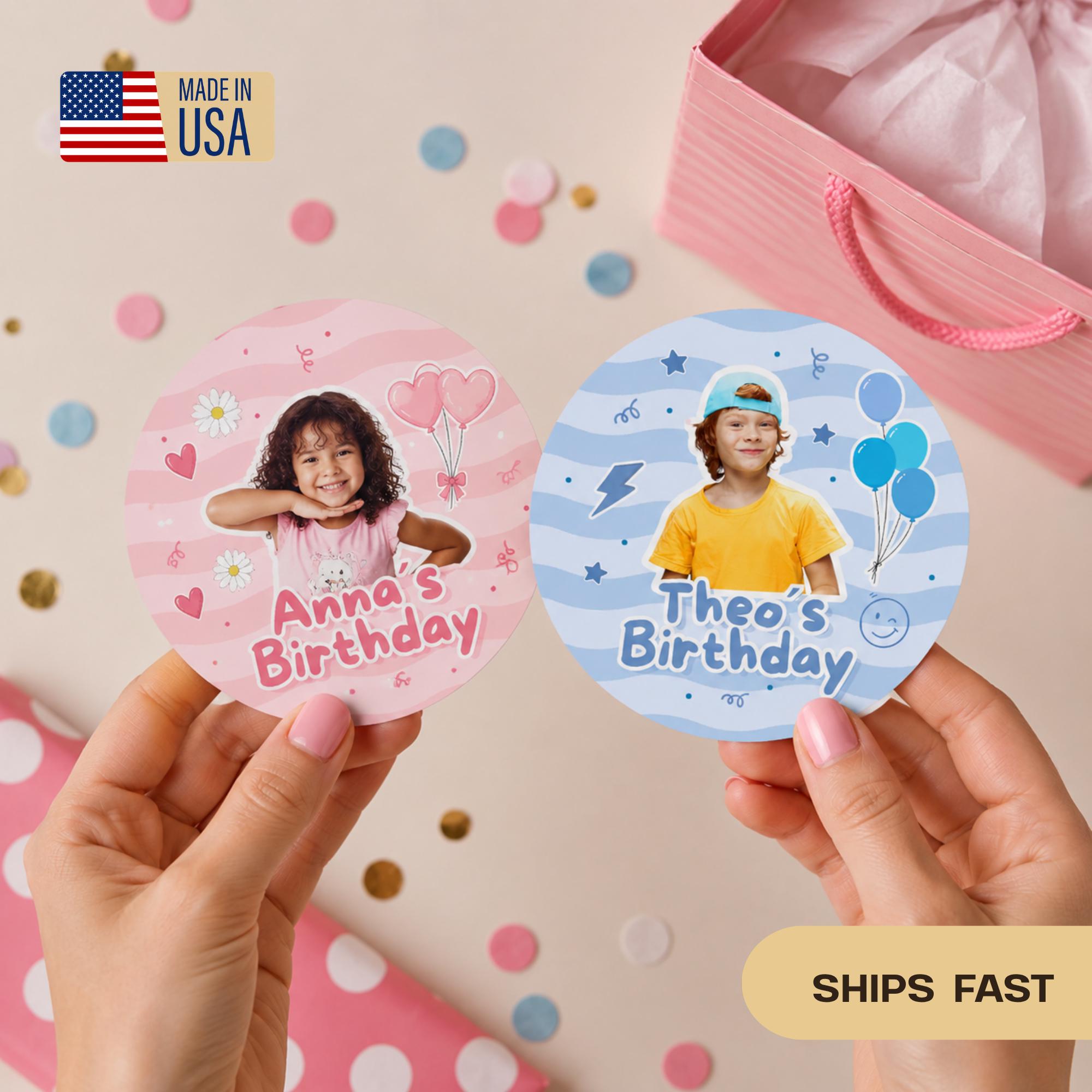 Personalized Kids Birthday Stickers, Custom Photo Birthday Stickers, Waterproof Stickers, Personalized Party Favors, Personalized Stickers