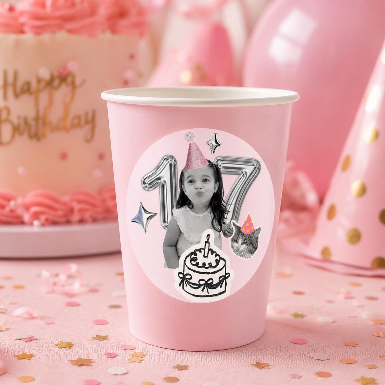 Custom Photo Birthday Stickers, Personalized Face Stickers, Kids Birthday Party Favor, Custom Birthday Labels, Waterproof Stickers
