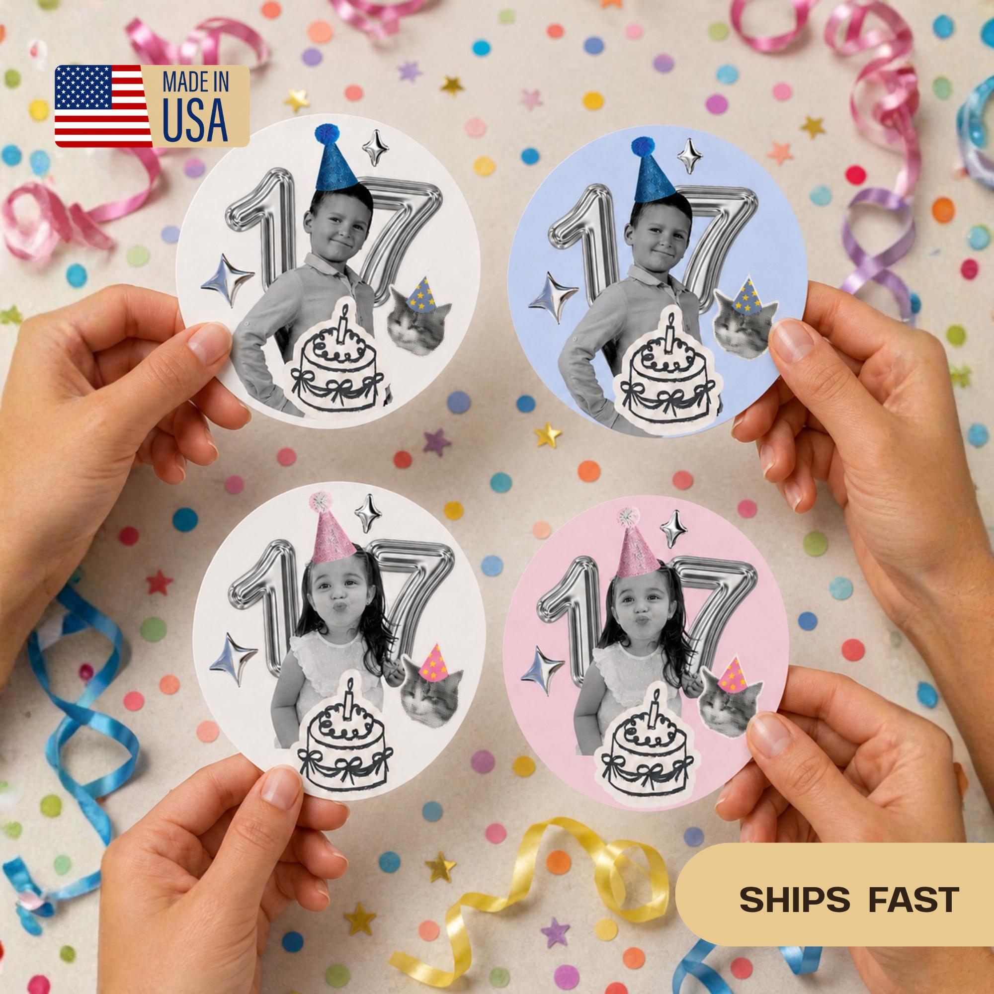 Custom Photo Birthday Stickers, Personalized Face Stickers, Kids Birthday Party Favor, Custom Birthday Labels, Waterproof Stickers