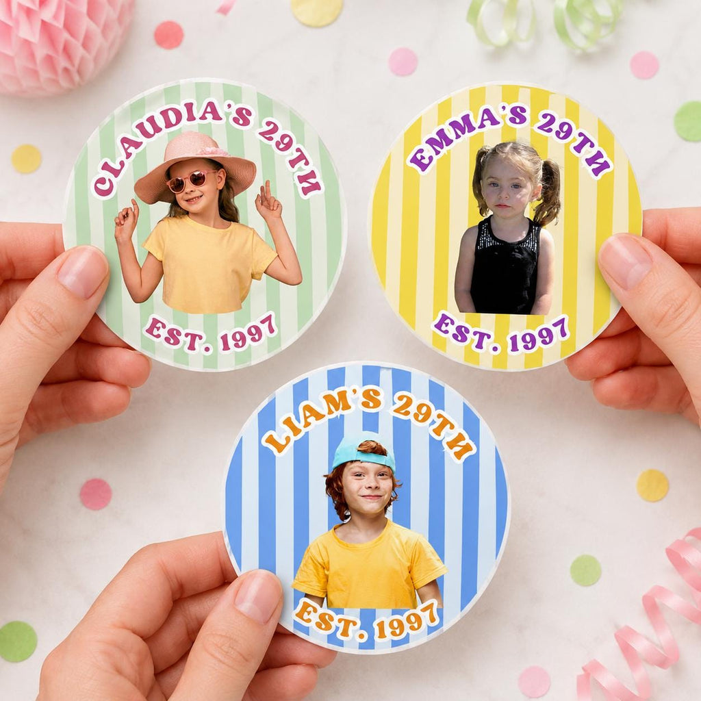 Personalized Birthday Stickers with Photo, Waterproof Custom Birthday Cup Stickers, Birthday Stickers Personalized, 6 Styles