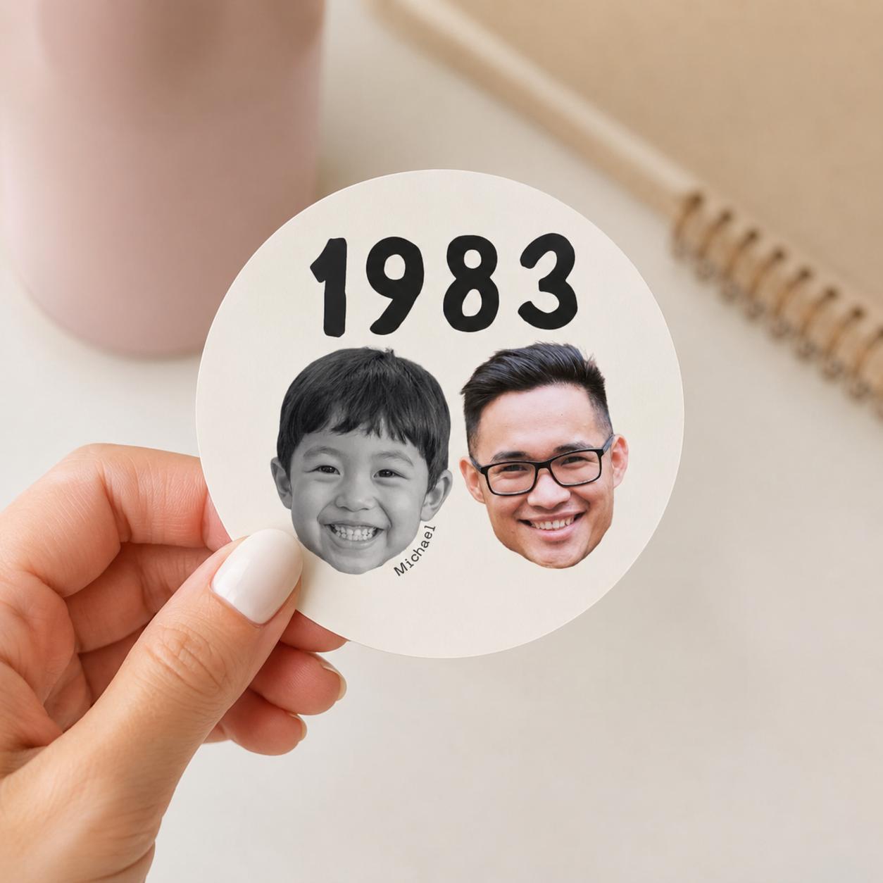 Custom Then & Now Birthday Stickers, Custom Photo Birthday Stickers, Waterproof Stickers, Personalized Party Favors, Personalized Stickers