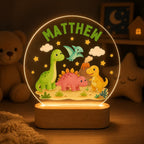 Personalized Dinosaur Night Light for Kids, Custom Name Acrylic Lamp, Dinosaur Nursery Decor, Boys Bedroom Light, Child Birthday Gift