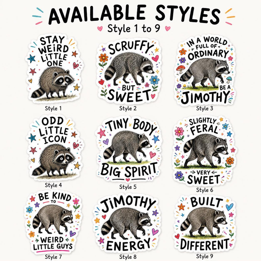 Viral Jimothy Raccoon Stickers Pack, 13 Funny & Cute Waterproof Raccoon Stickers, Viral Meme Animal Decals, 2 Inch Sticker Set
