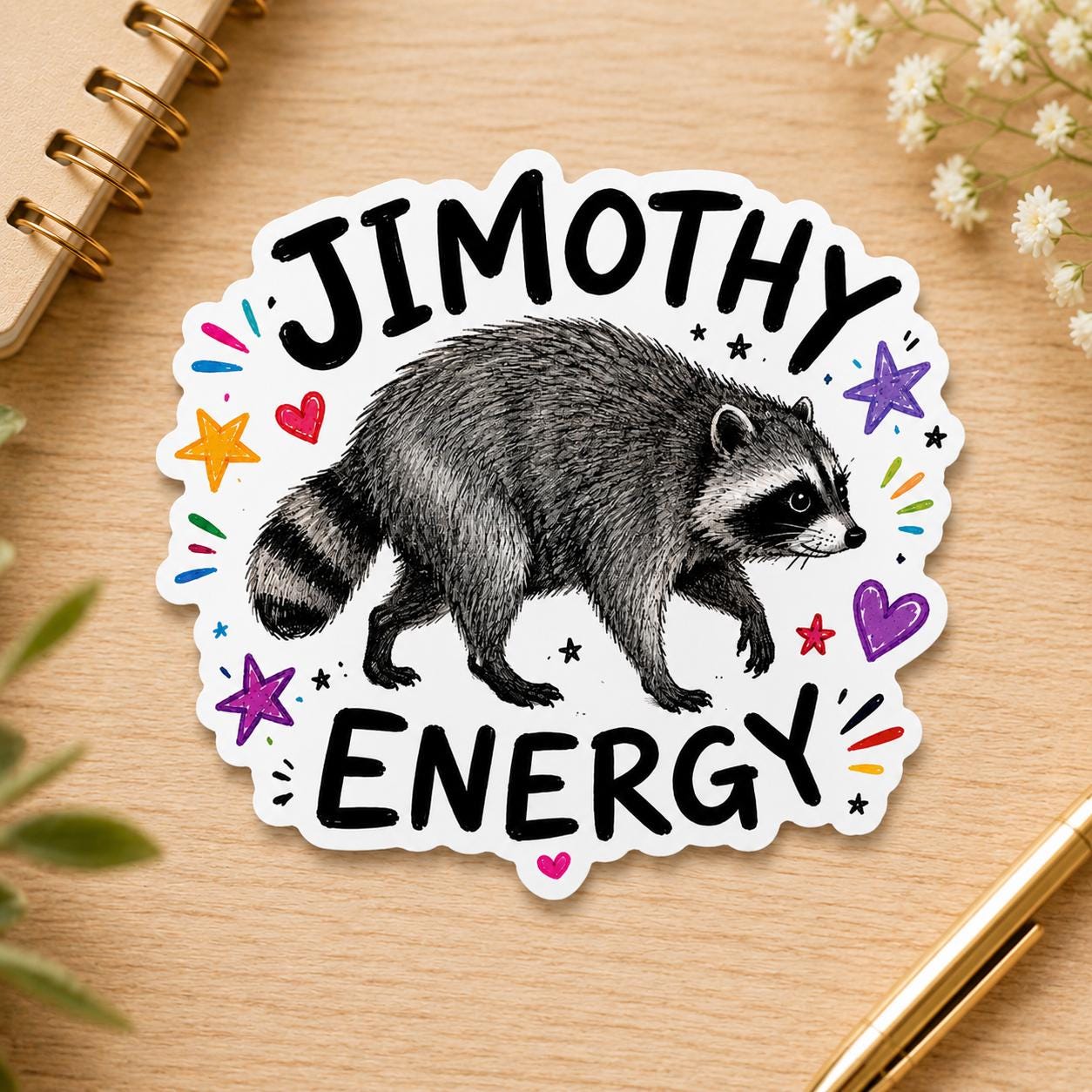 Viral Jimothy Raccoon Stickers Pack, 13 Funny & Cute Waterproof Raccoon Stickers, Viral Meme Animal Decals, 2 Inch Sticker Set
