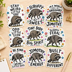 Viral Jimothy Raccoon Stickers Pack, 13 Funny & Cute Waterproof Raccoon Stickers, Viral Meme Animal Decals, 2 Inch Sticker Set