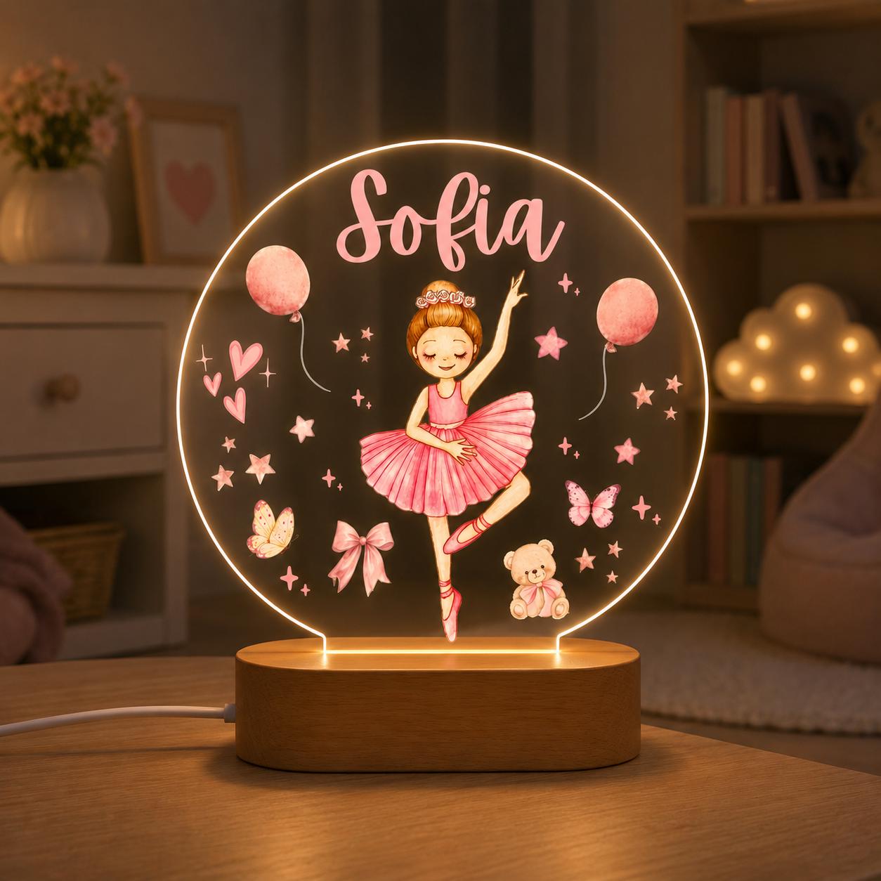 Personalized Ballerina Night Light, Custom Ballet Nursery Lamp, Baby Girl Name LED Light, Pink Bedroom Decor, Ballet Dancer Gift