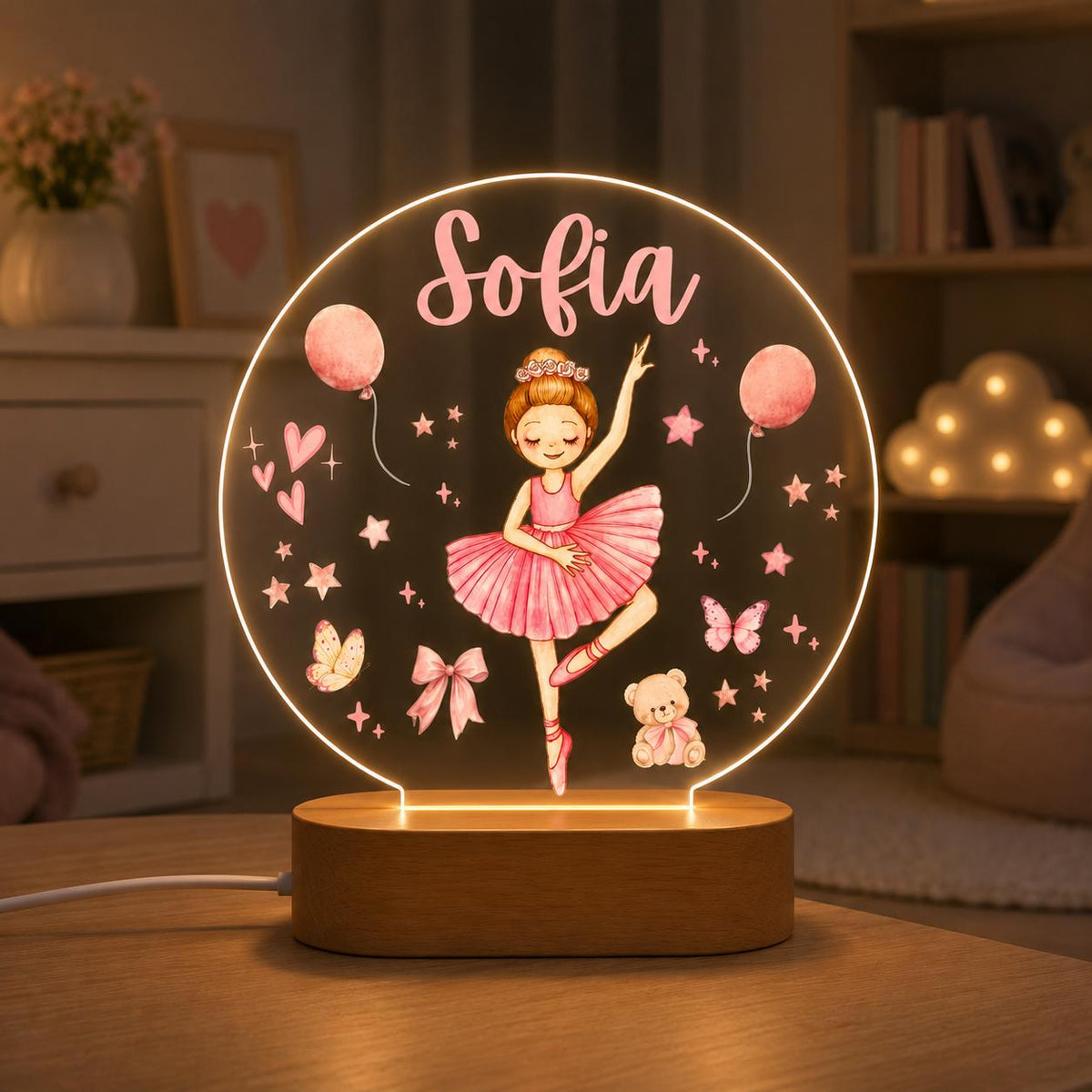 Personalized Ballerina Night Light, Custom Ballet Nursery Lamp, Baby Girl Name LED Light, Pink Bedroom Decor, Ballet Dancer Gift