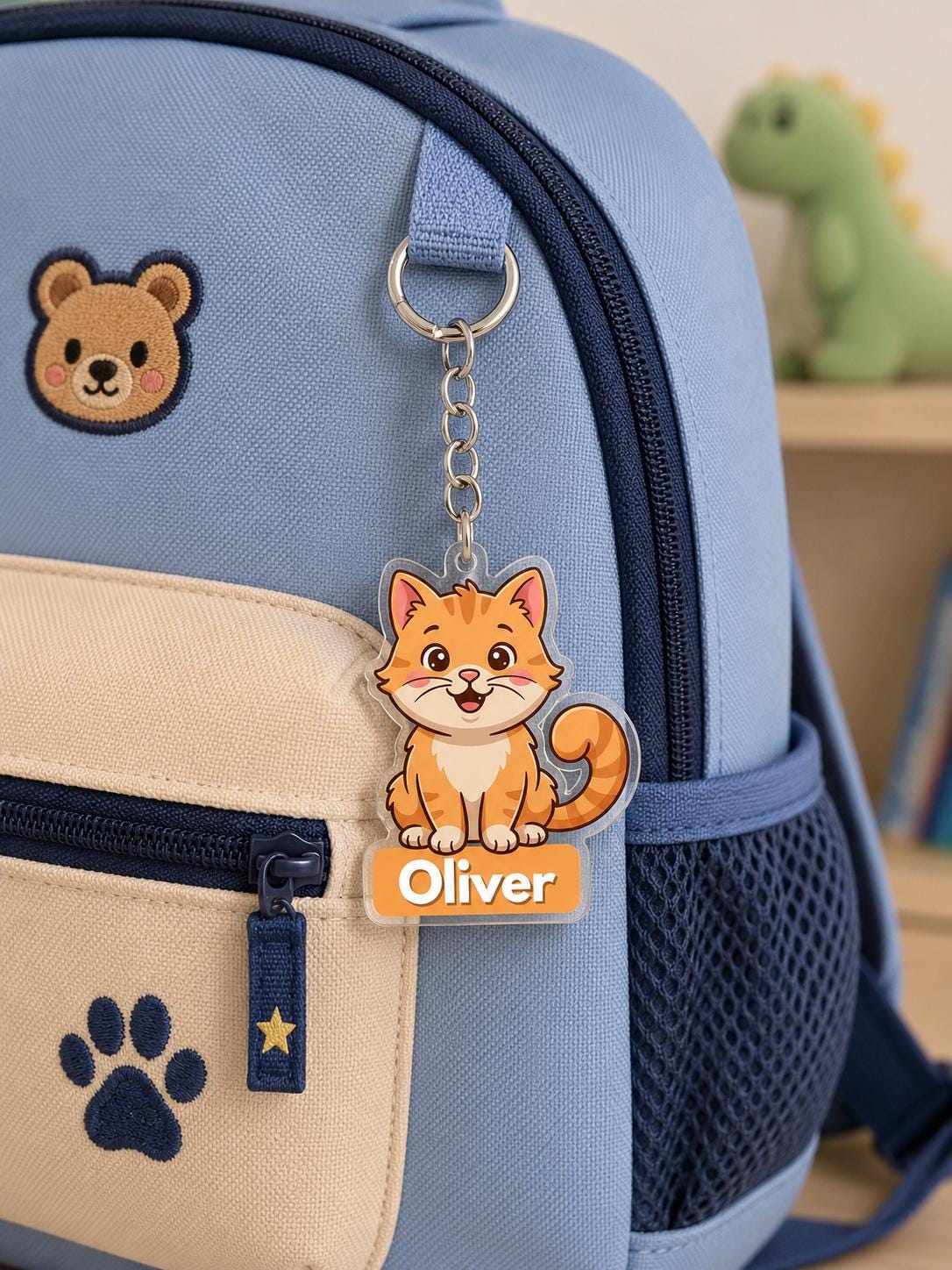 Personalized Kids Backpack Name Tag, Personalized Animal Backpack Keychain, Custom Name Clear Acrylic Bag Tag, Back to School Bag Charm