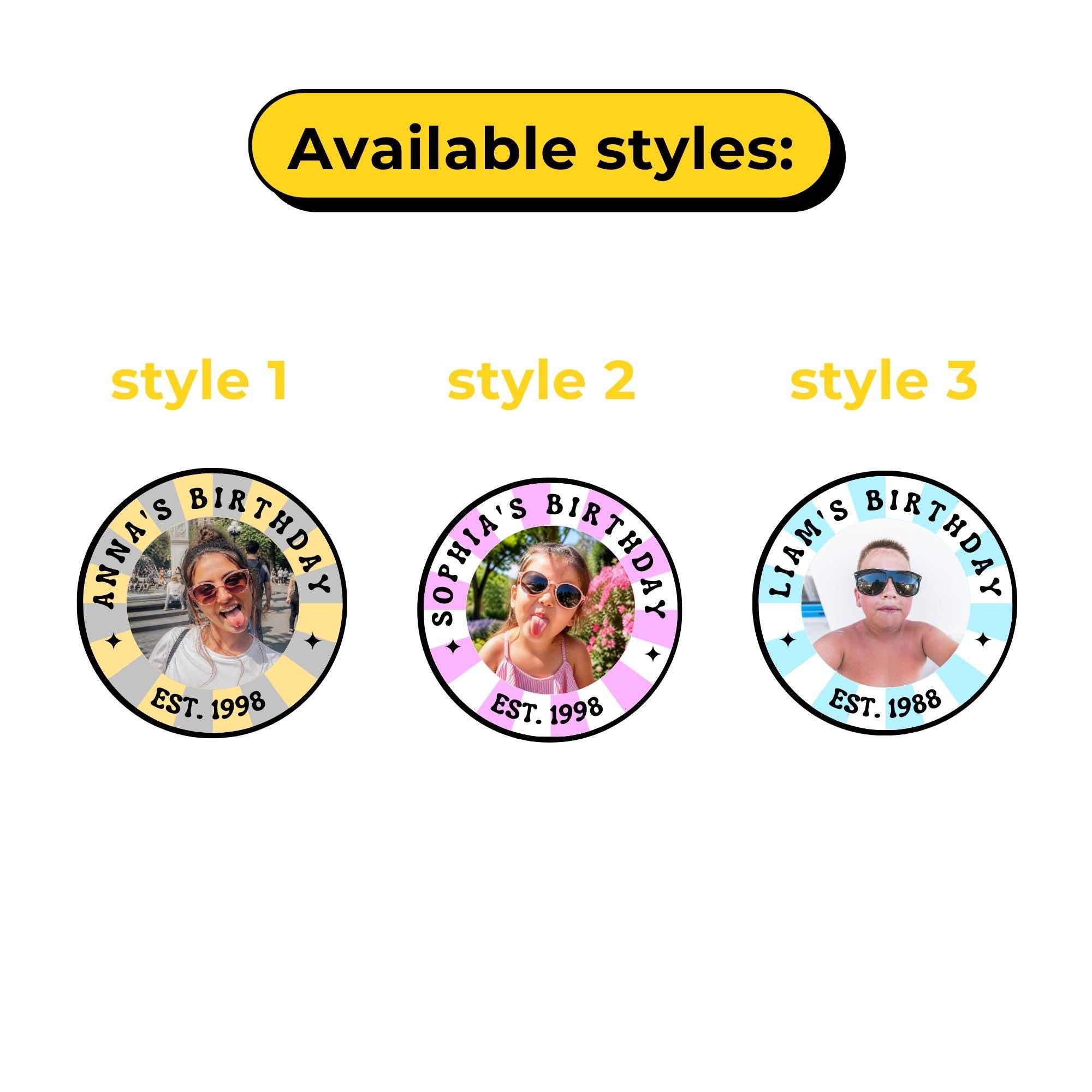 Waterproof Personalized Birthday Stickers, Custom Photo Stickers, Birthday Cup Stickers, Custom Cup Stickers, Party Favor Labels