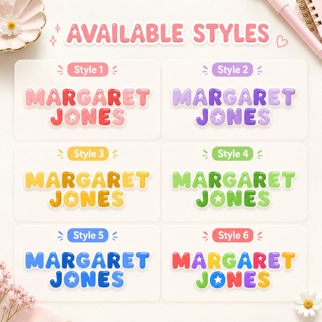 3D Embossed Name Label Stickers, Waterproof Kids School Labels, Water Bottle & Lunch Box Labels, Personalized UV DTF Name Stickers