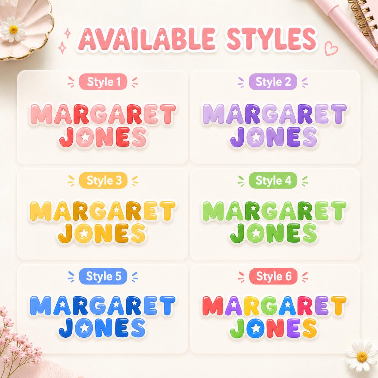 3D Embossed Name Label Stickers, Waterproof Kids School Labels, Water Bottle & Lunch Box Labels, Personalized UV DTF Name Stickers