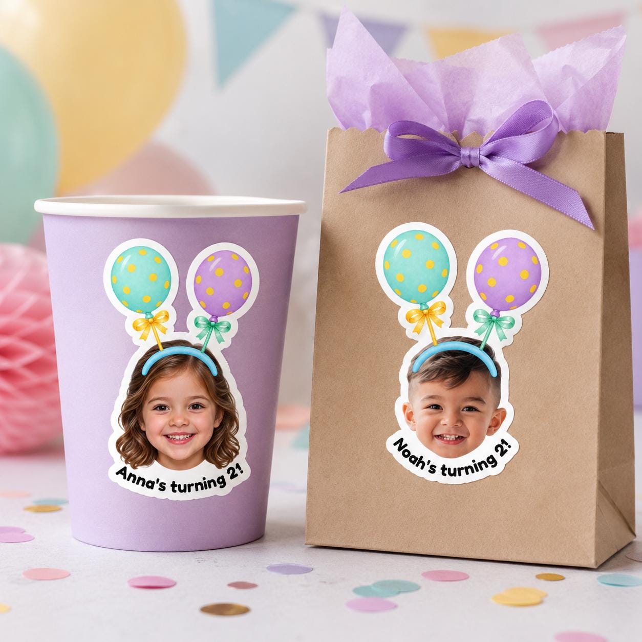 Custom Birthday Photo Stickers, Personalized Birthday Stickers, Face Stickers, Birthday Party Favor Stickers, Custom Photo Sticker