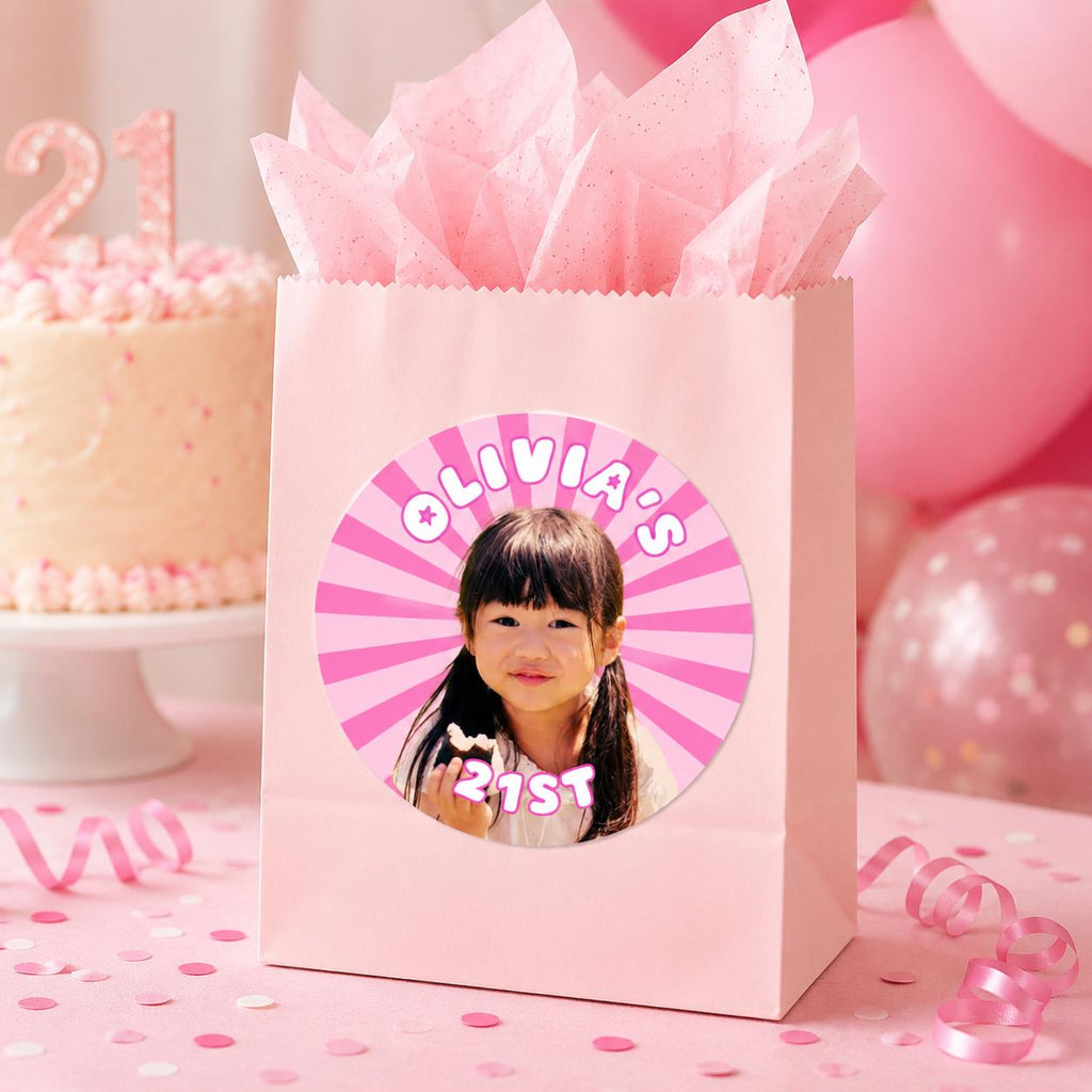 Personalized Birthday Stickers with Photo, Waterproof Custom Birthday Cup Stickers, Retro Custom Photo Stickers, Party Favor Labels