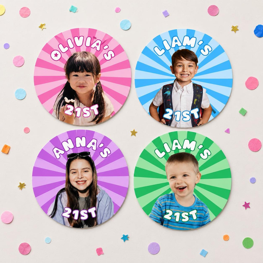 Personalized Birthday Stickers with Photo, Waterproof Custom Birthday Cup Stickers, Retro Custom Photo Stickers, Party Favor Labels