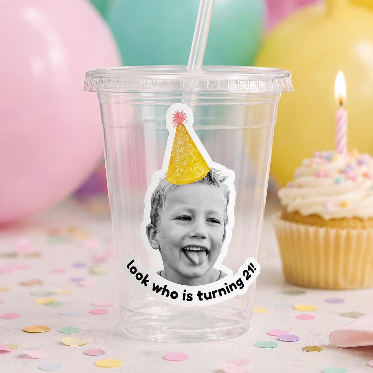 Personalized Birthday Stickers with Photo, Funny Custom Birthday Stickers, Waterproof Cup Stickers, Custom Photo Party Stickers