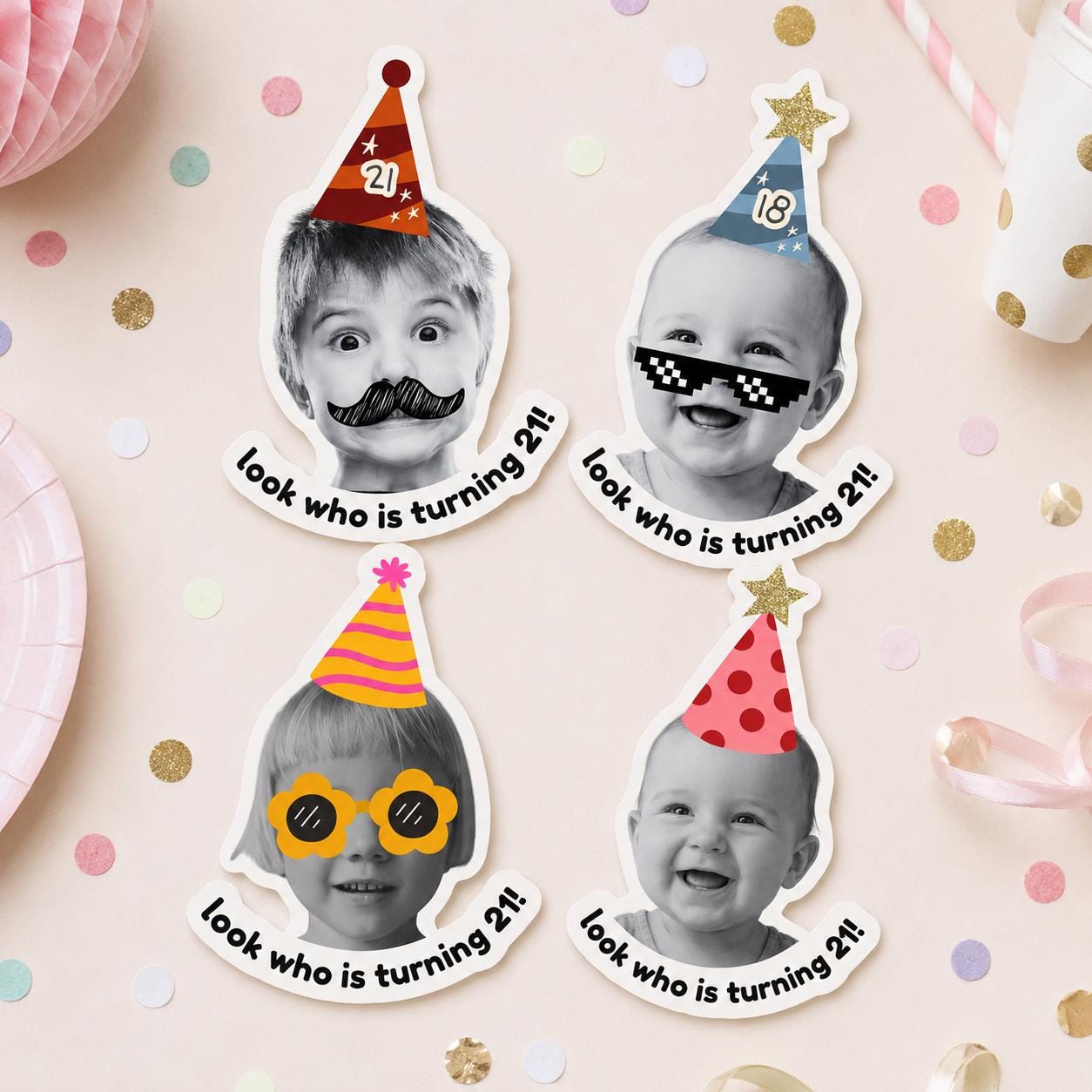 Personalized Birthday Stickers with Photo, Funny Custom Birthday Stickers, Waterproof Cup Stickers, Custom Photo Party Stickers