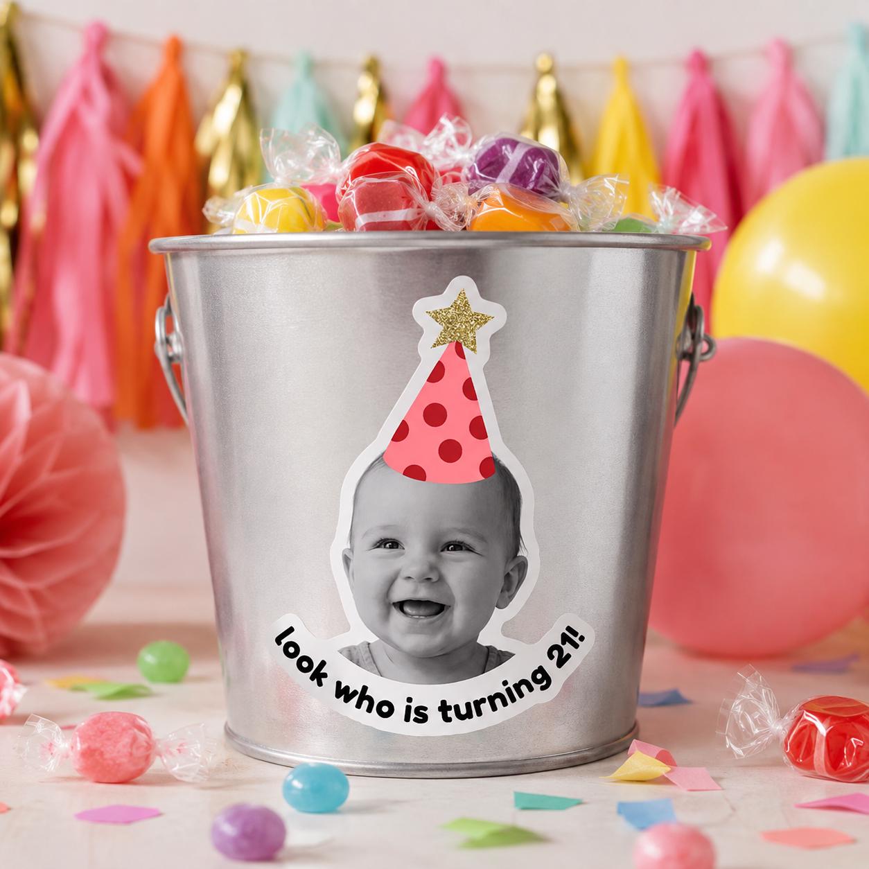 Personalized Birthday Stickers with Photo, Funny Custom Birthday Stickers, Waterproof Cup Stickers, Custom Photo Party Stickers