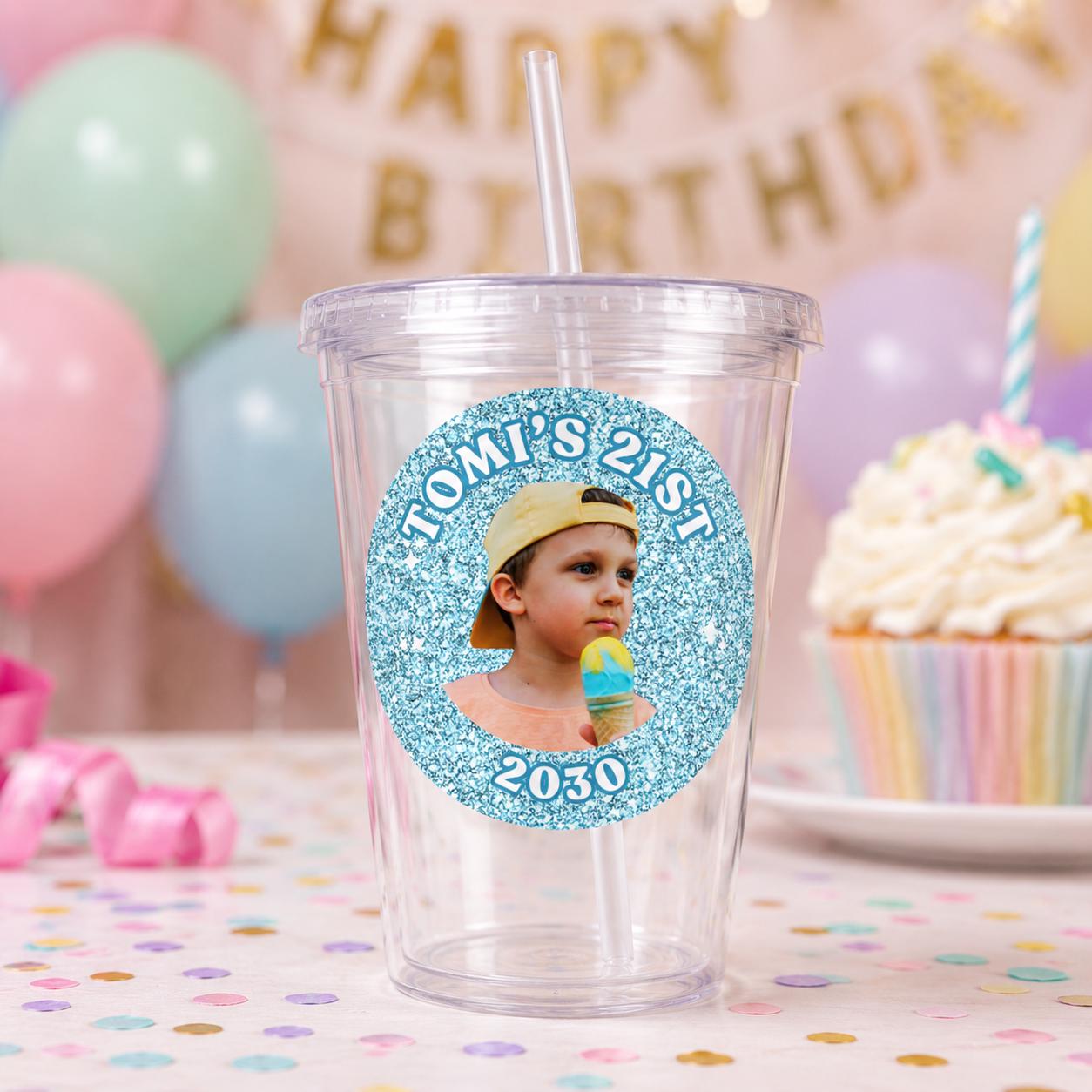 Personalized Stickers with Photo, Birthday Stickers Personalized, Custom Birthday Stickers, Birthday Cup Stickers, Custom Photo Stickers
