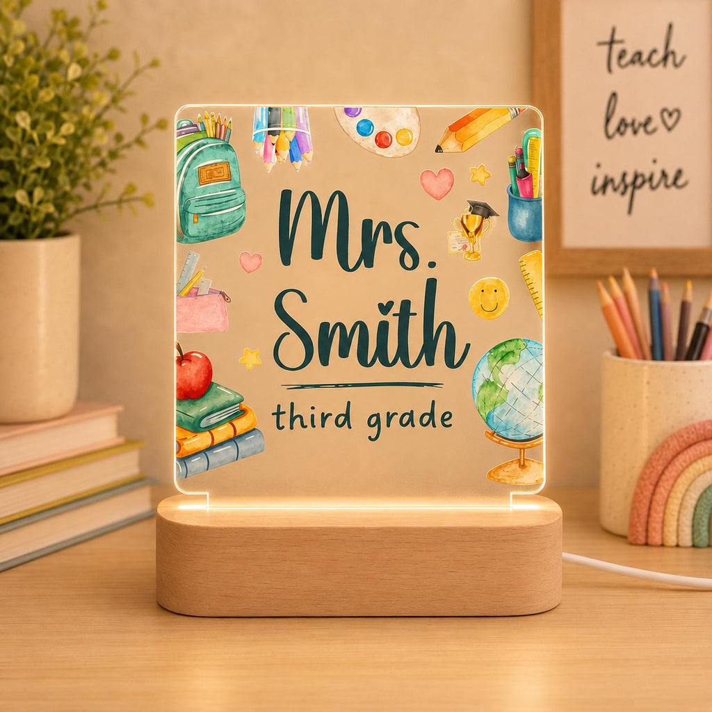 Personalized Teacher Night Light, Custom Teacher Name LED Lamp, Classroom Desk Decor, Teacher Appreciation Gift, Back to School Gift