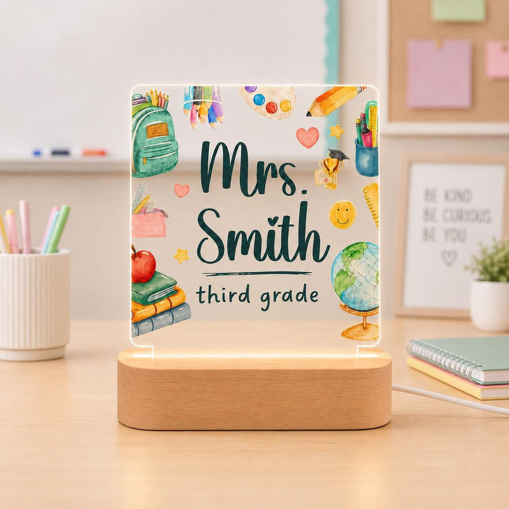 Personalized Teacher Night Light, Custom Teacher Name LED Lamp, Classroom Desk Decor, Teacher Appreciation Gift, Back to School Gift