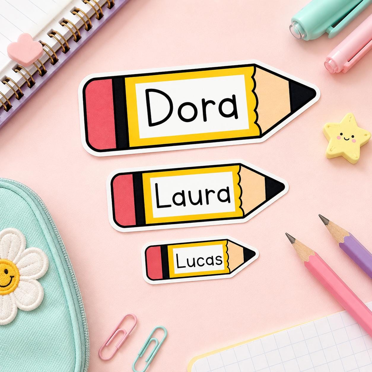 Personalized Name Stickers for Kids, Pencil Name Labels, Waterproof School Stickers, Custom Name Labels, Back to School Labels