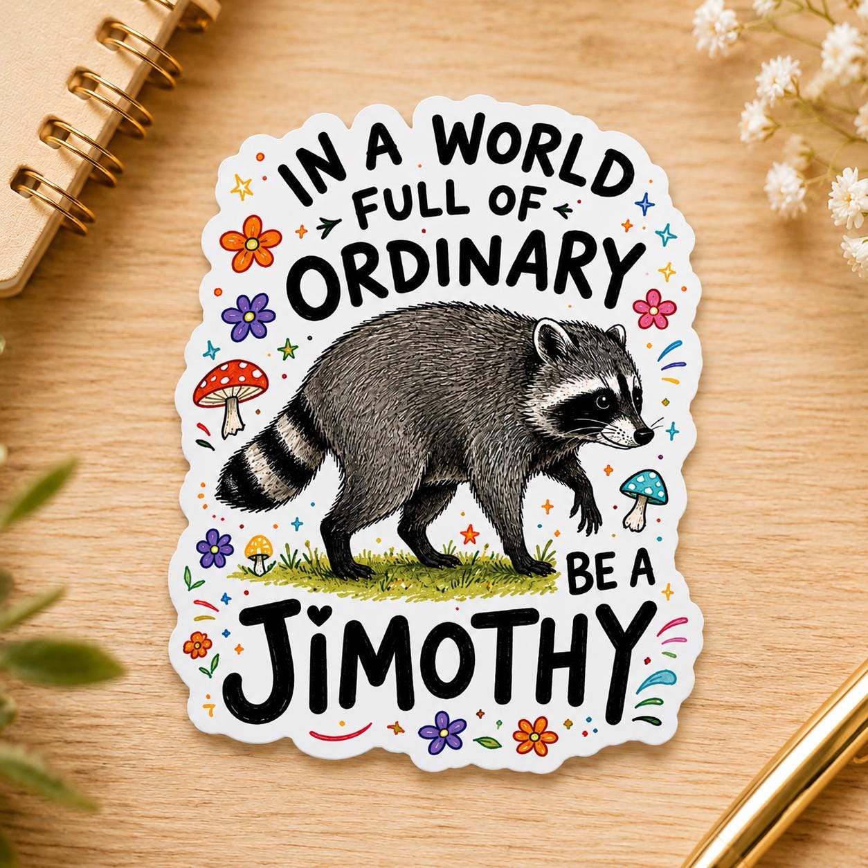 Viral Jimothy Raccoon Stickers Pack, 13 Funny & Cute Waterproof Raccoon Stickers, Viral Meme Animal Decals, 2 Inch Sticker Set