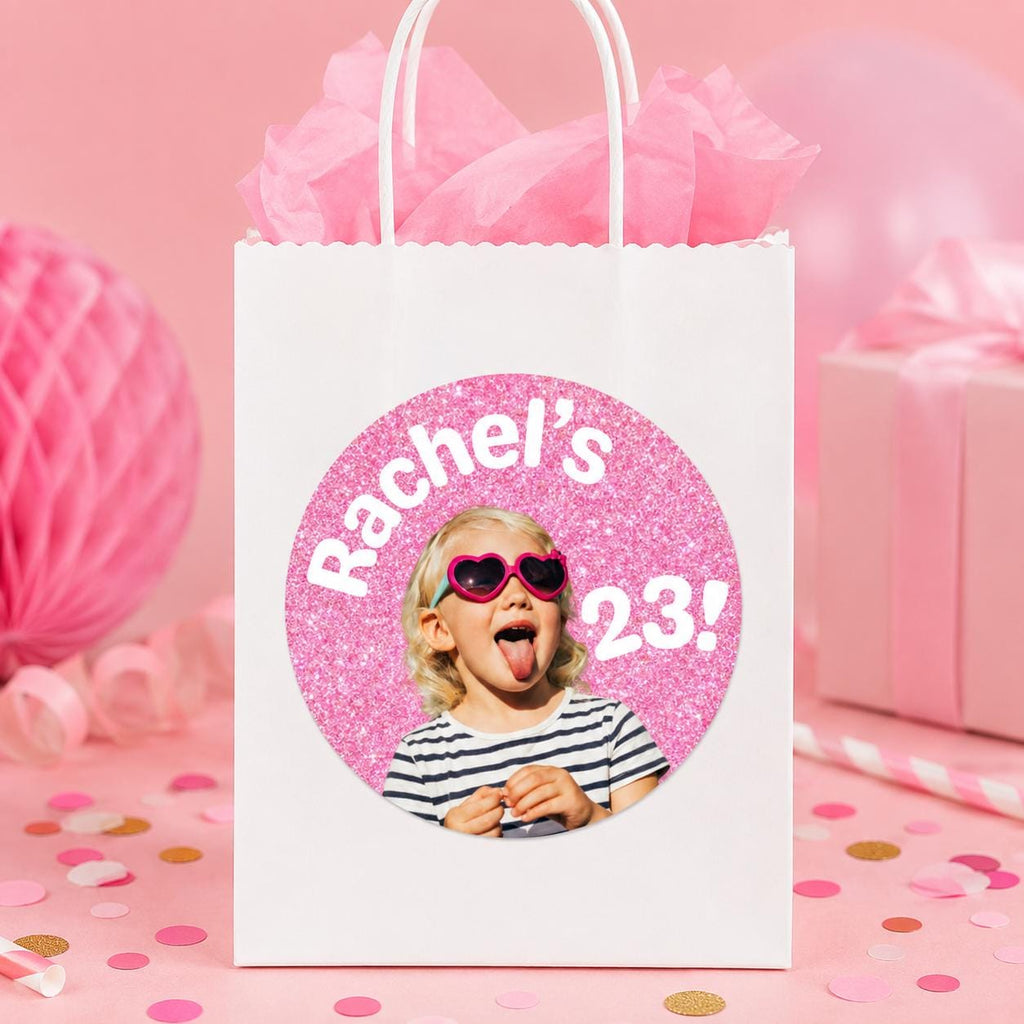 Personalized Glitter Birthday Stickers, Custom Photo Birthday Stickers, Name & Age Party Stickers, Custom Cup Stickers, Party Favor Labels