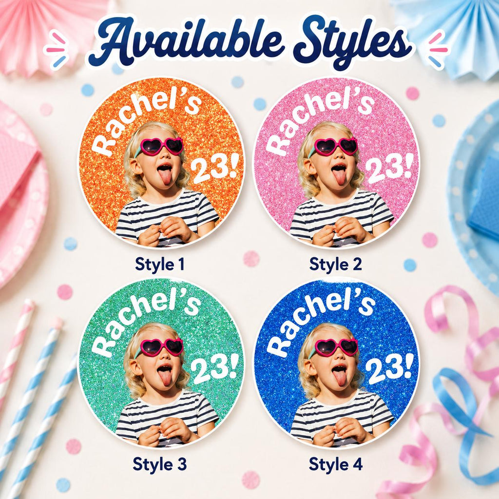 Personalized Glitter Birthday Stickers, Custom Photo Birthday Stickers, Name & Age Party Stickers, Custom Cup Stickers, Party Favor Labels