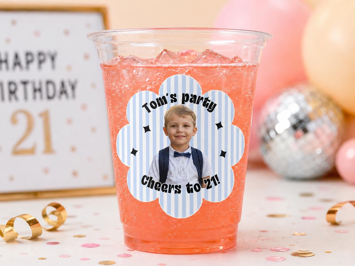 Personalized Birthday Stickers, Custom Photo Stickers, Birthday Cup Stickers, Custom Party Favor Labels, Custom Birthday Stickers