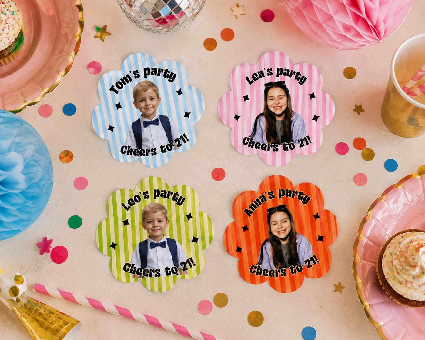 Personalized Birthday Stickers, Custom Photo Stickers, Birthday Cup Stickers, Custom Party Favor Labels, Custom Birthday Stickers