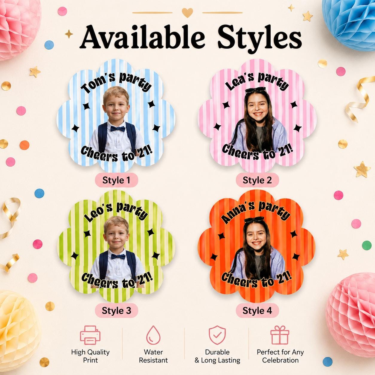 Personalized Birthday Stickers, Custom Photo Stickers, Birthday Cup Stickers, Custom Party Favor Labels, Custom Birthday Stickers