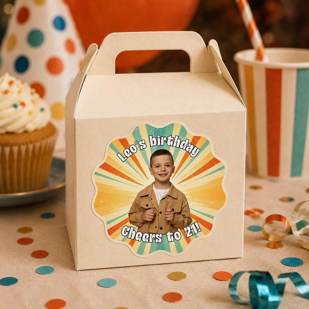 Personalized Birthday Stickers with Photo, Custom Birthday Stickers, Retro Party Favor Labels, Cup Stickers, Custom Photo Stickers