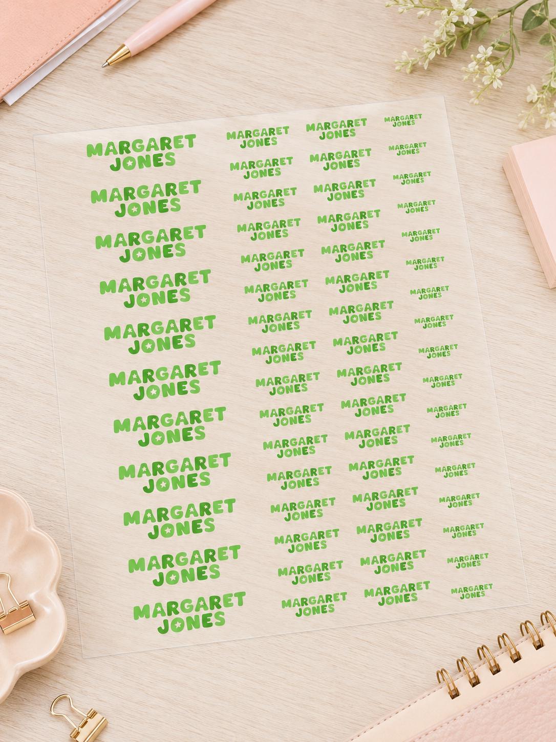 3D Embossed Name Label Stickers, Waterproof Kids School Labels, Water Bottle & Lunch Box Labels, Personalized UV DTF Name Stickers