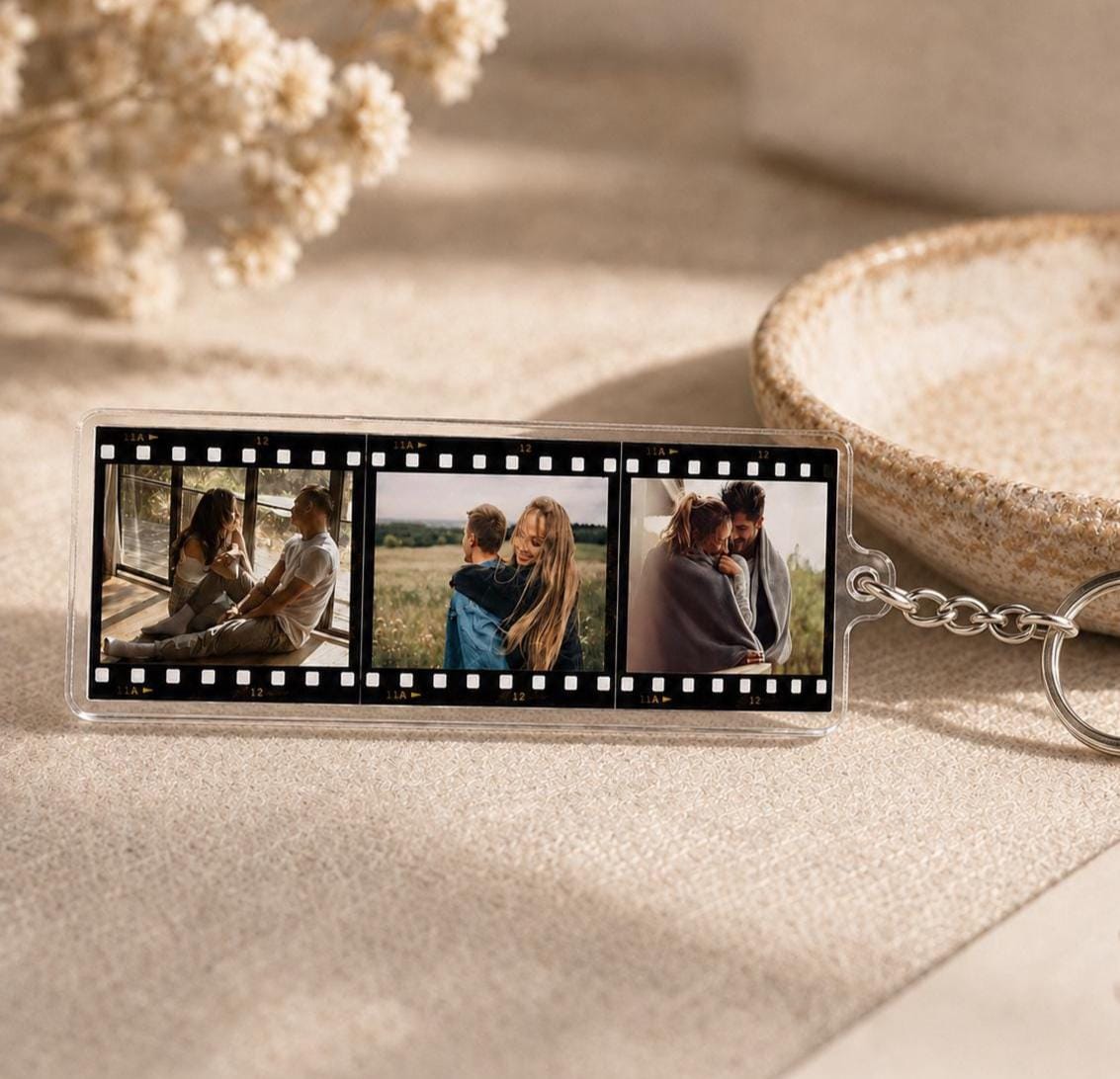 Custom Photo Film Strip Keychain, Personalized Acrylic Keychain, 3 Photo Keychain, Couples Gift, Anniversary Gift, Custom Picture Keychain