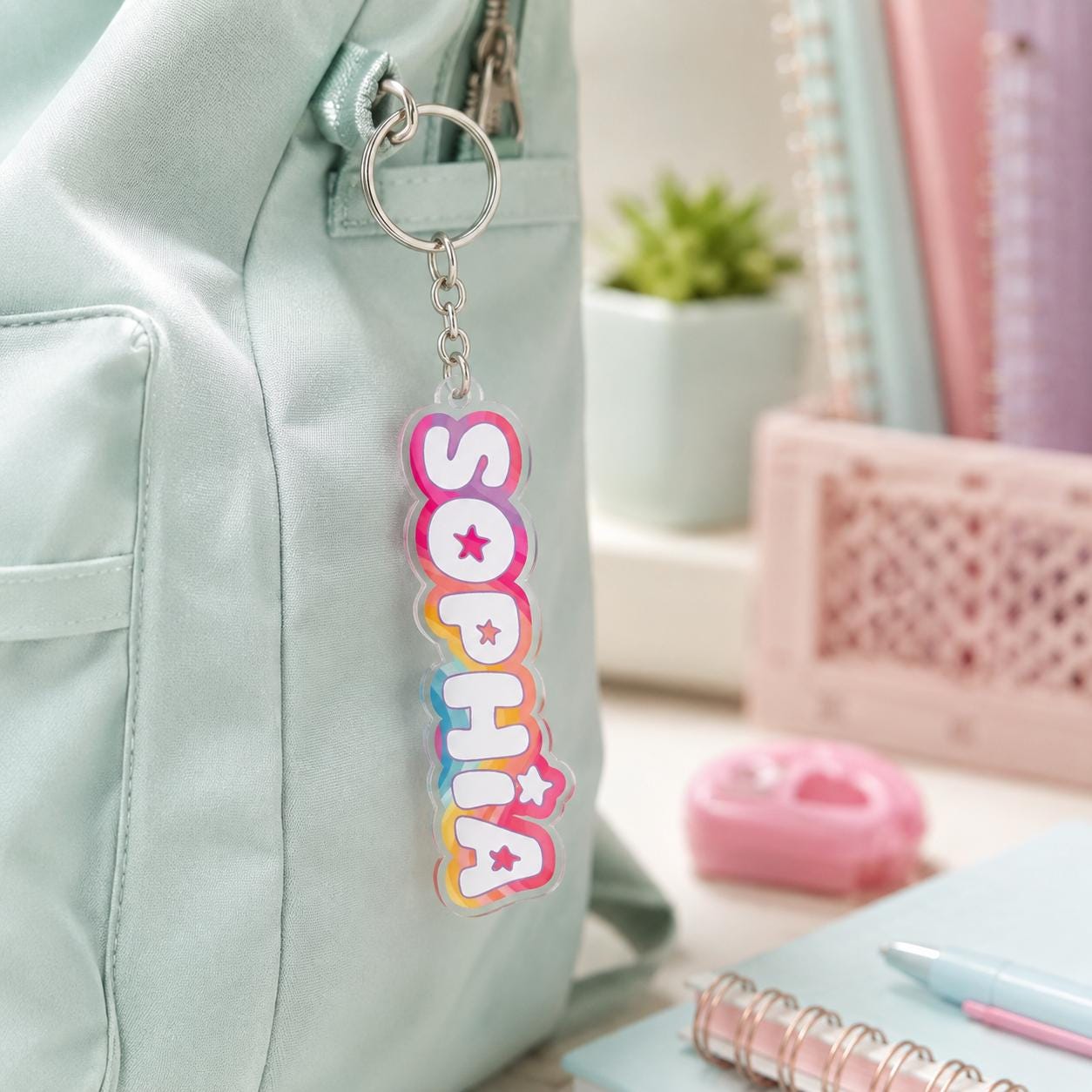 Backpack Name Tag, Personalized Name Keychain, Custom Acrylic Name Keychain, Name Tag for Backpack, Kids Backpack Charm, School Bag Gift