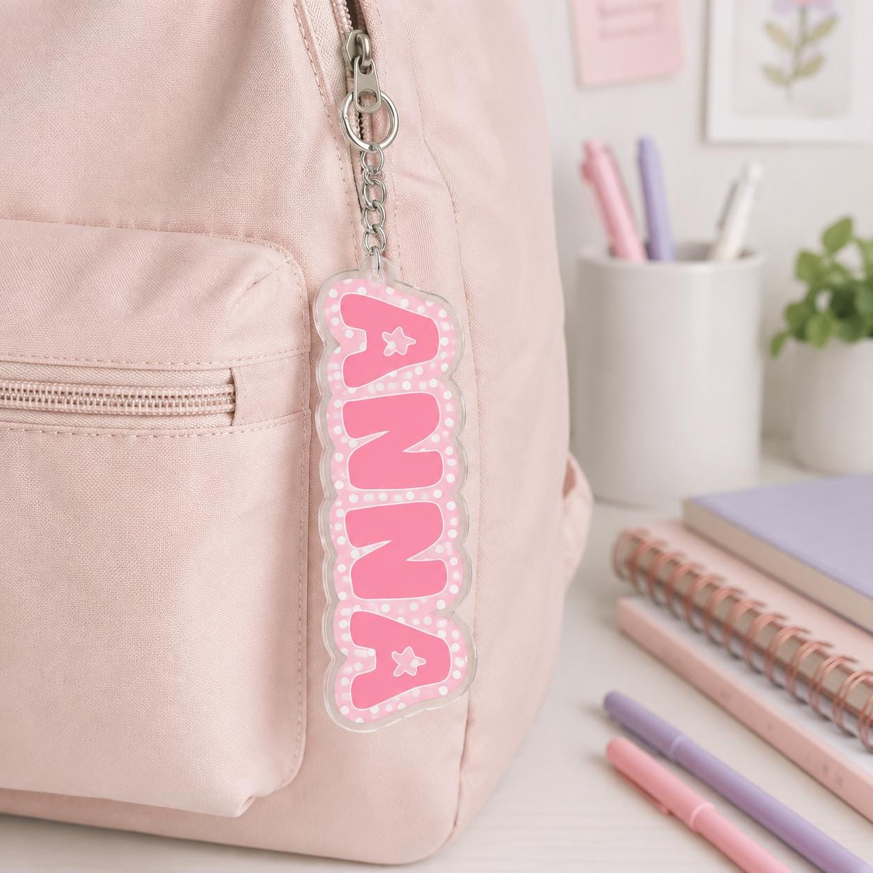 Backpack Name Tag, Personalized Name Keychain, Custom Acrylic Name Keychain, Name Tag for Backpack, Kids Backpack Charm, School Bag Gift