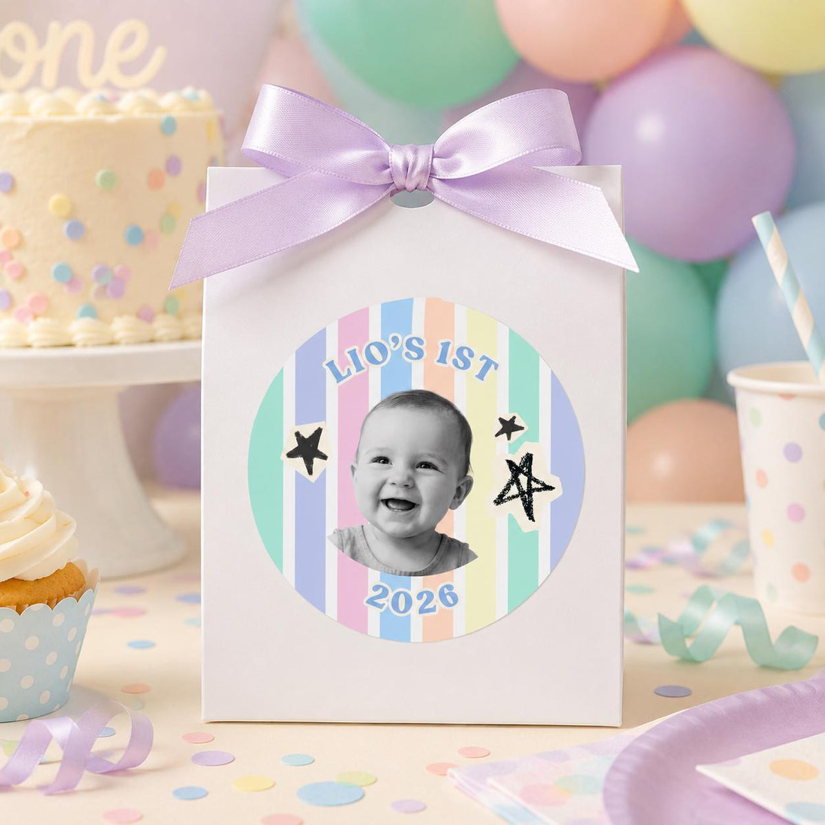 Personalized First Birthday Photo Stickers, Custom Baby Face Stickers, 1st Birthday Party Favor Stickers, Custom Cup Stickers