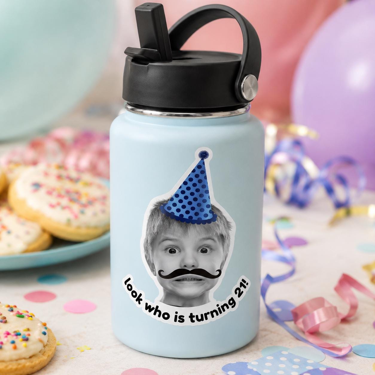 Personalized Birthday Stickers with Photo, Funny Custom Birthday Stickers, Waterproof Cup Stickers, Custom Photo Party Stickers