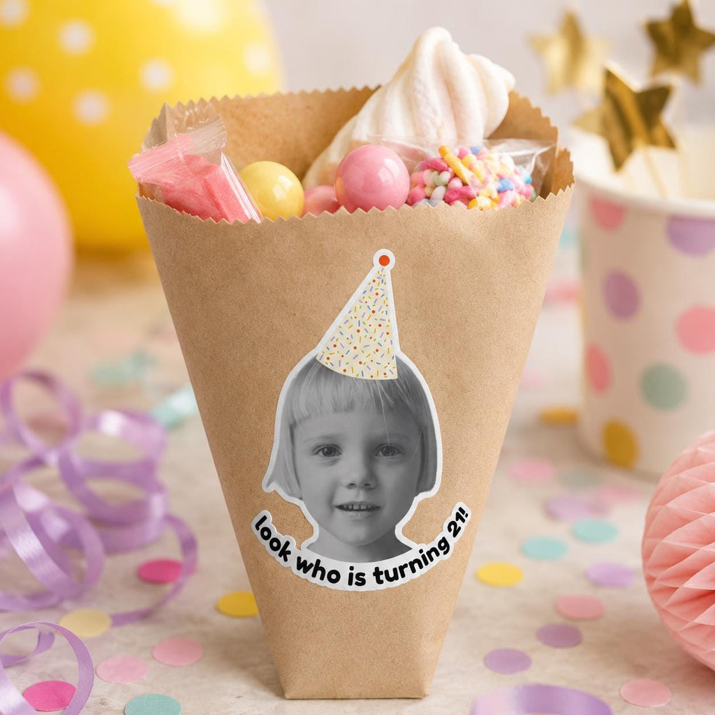 Personalized Birthday Stickers with Photo, Funny Custom Birthday Stickers, Waterproof Cup Stickers, Custom Photo Party Stickers
