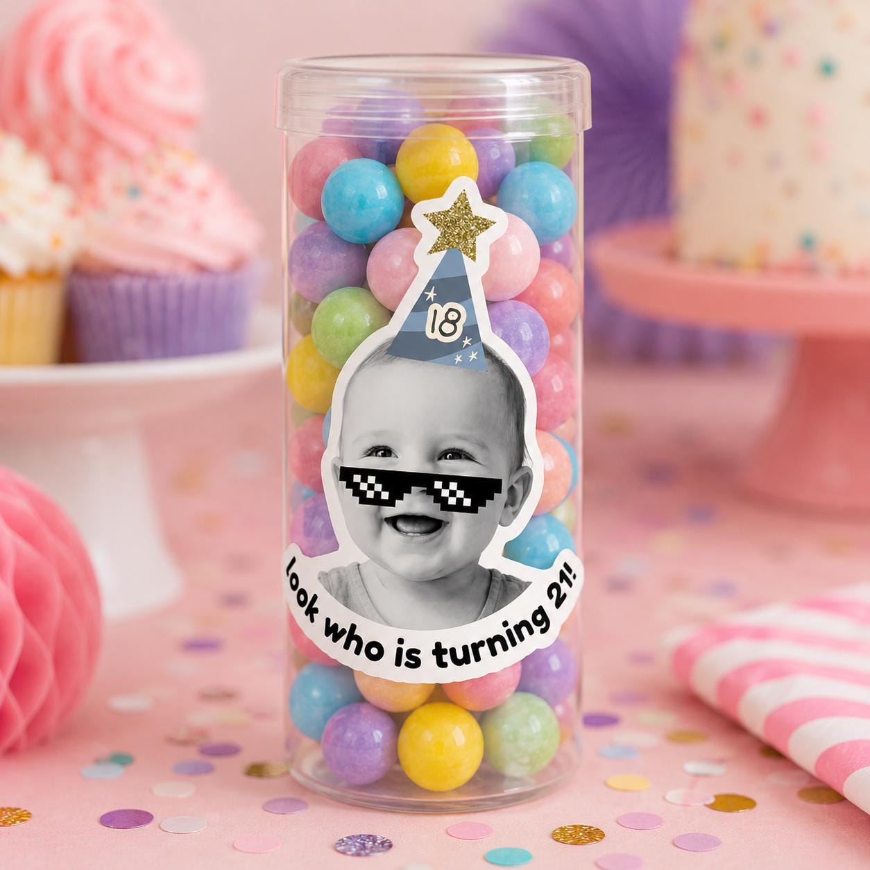 Personalized Birthday Stickers with Photo, Funny Custom Birthday Stickers, Waterproof Cup Stickers, Custom Photo Party Stickers