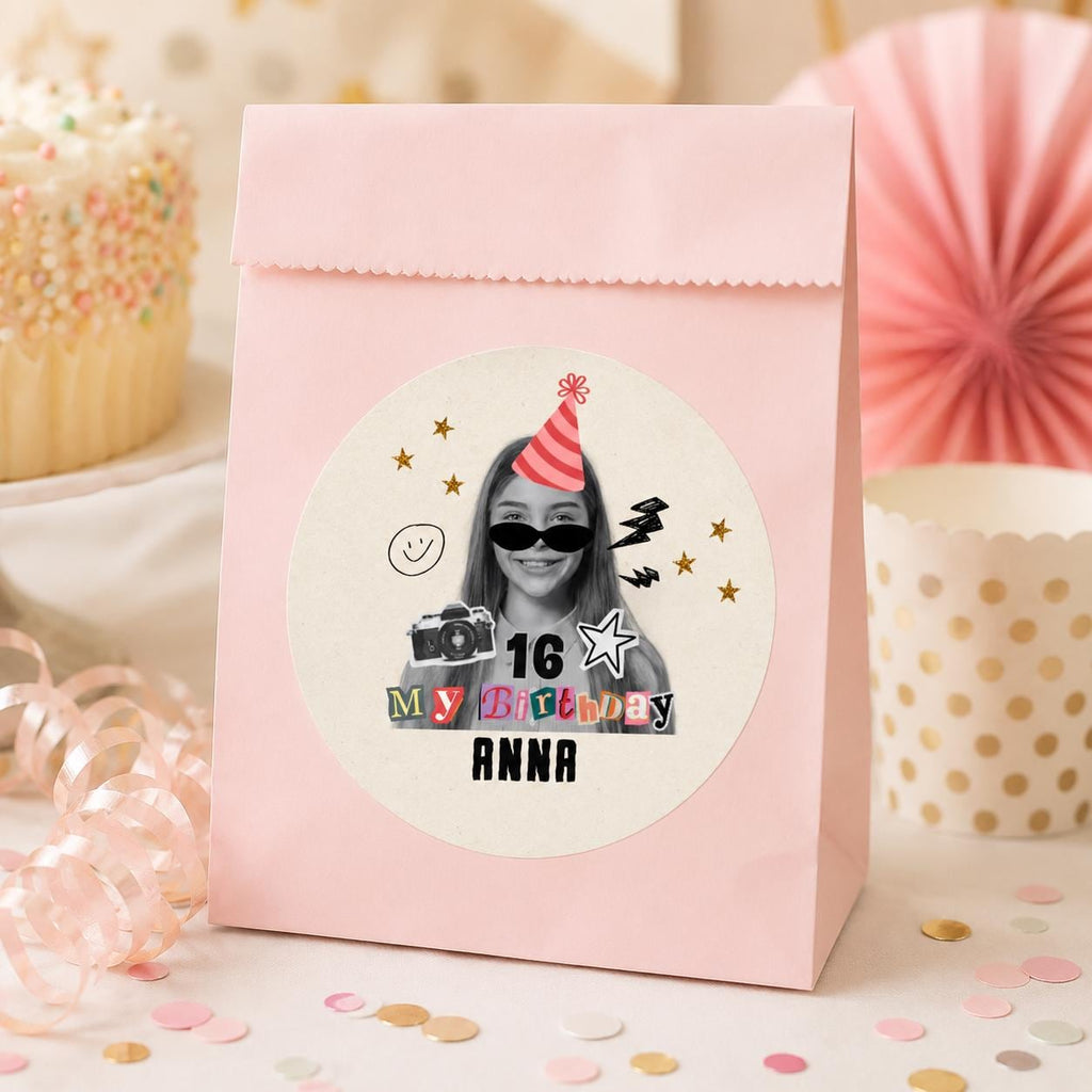 Personalized Birthday Photo Stickers, Custom Face Birthday Stickers, Retro Birthday Stickers, Custom Party Favor Stickers, Cup Stickers