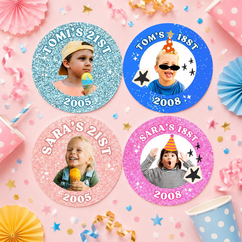 Personalized Stickers with Photo, Birthday Stickers Personalized, Custom Birthday Stickers, Birthday Cup Stickers, Custom Photo Stickers