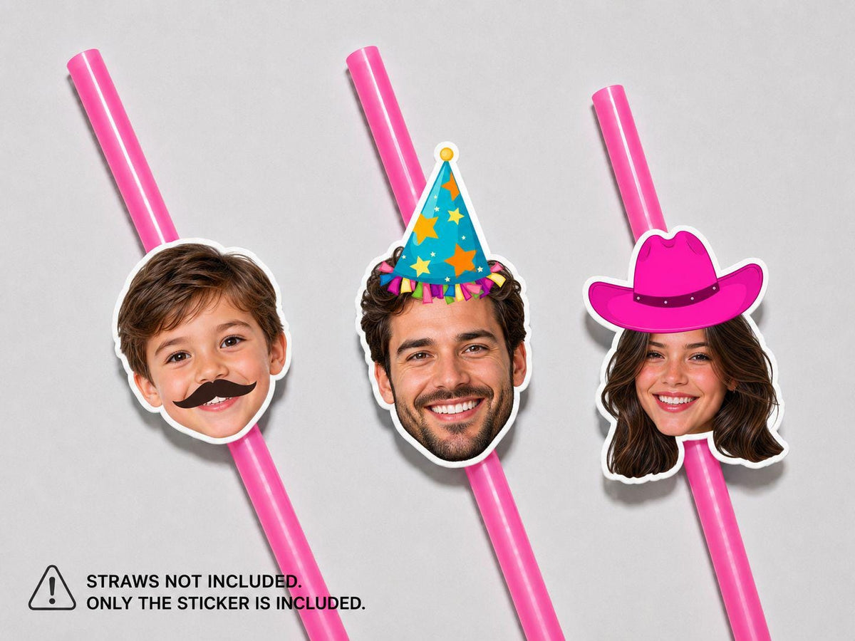 Personalized Face Straw Toppers, Custom Photo Party Decor, Funny Face Straw Decorations, Birthday Party Favors, Custom Face Cutouts