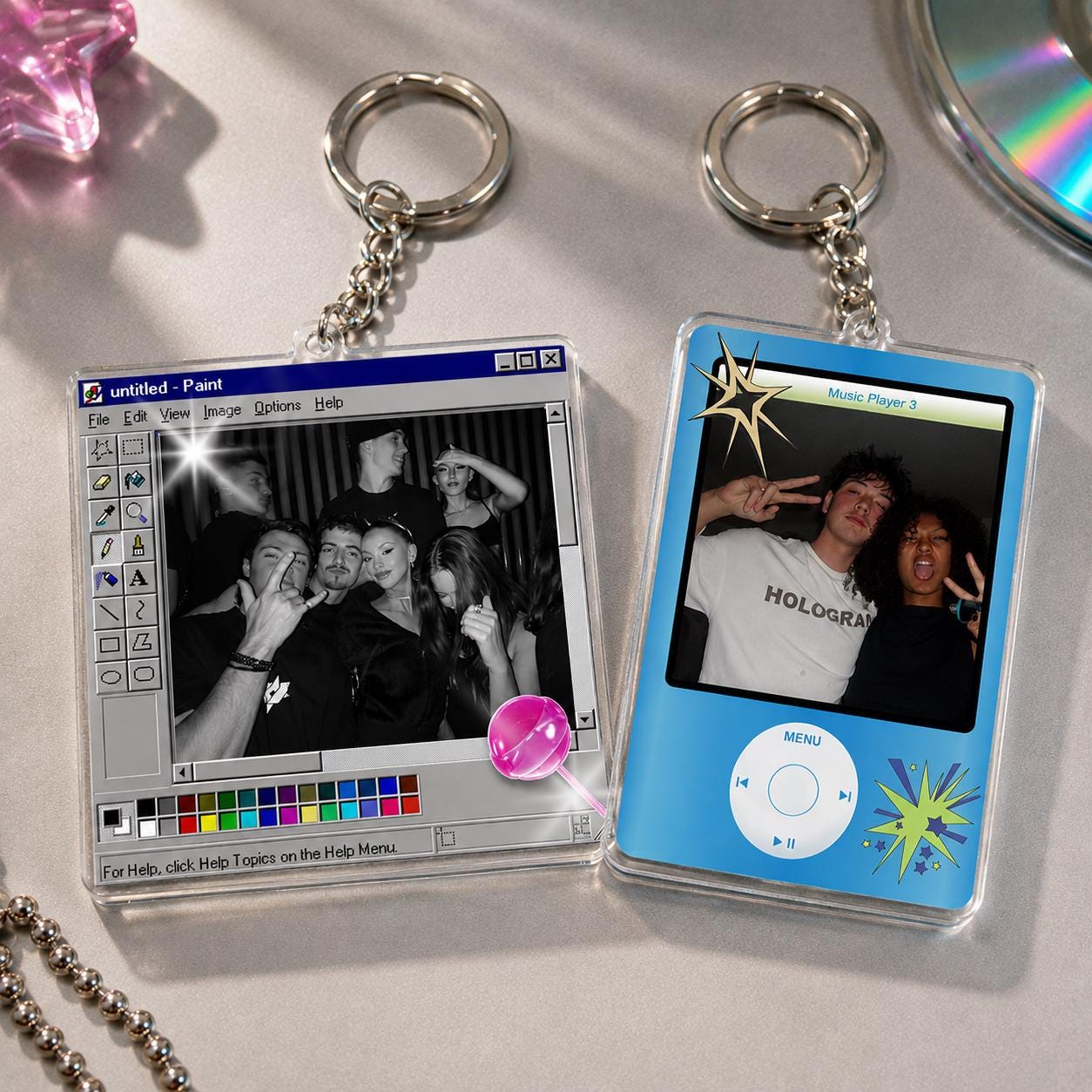 Personalized Photo Keychain, Custom Acrylic Keychain, Y2K Retro Keychain, Custom Photo Gift, iPod Style Keychain, Paint Style Keychain