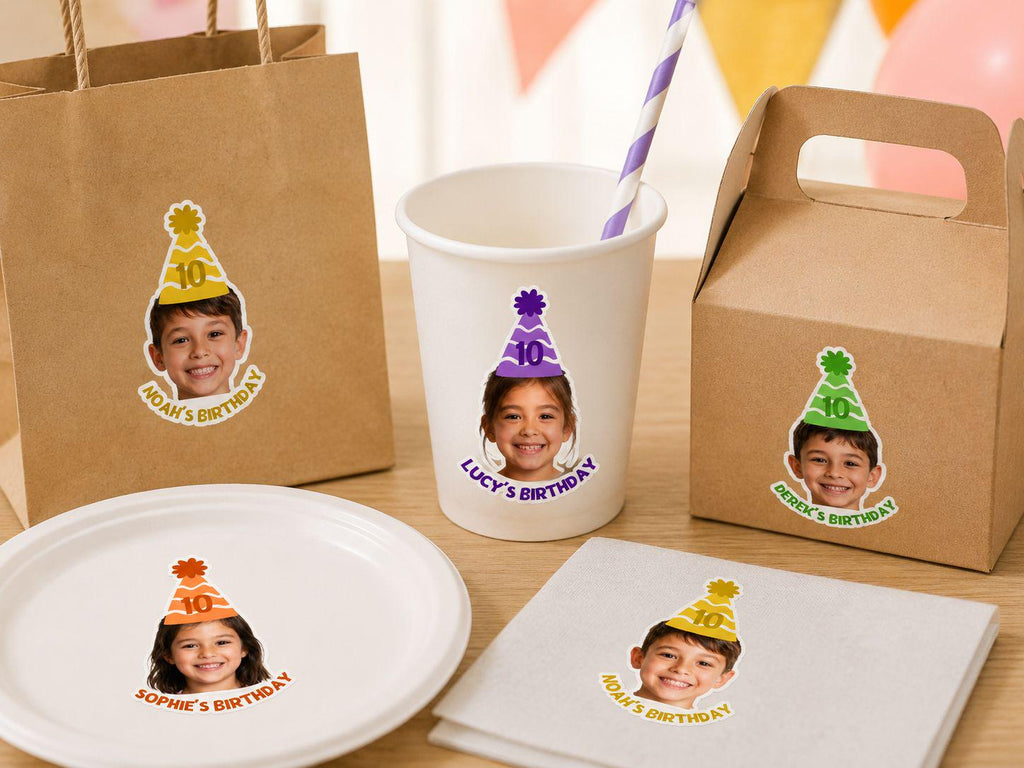 Personalized Birthday Face Stickers, Custom Photo Stickers, Kids Birthday Party Stickers, Custom Face Decals, Party Favor Stickers